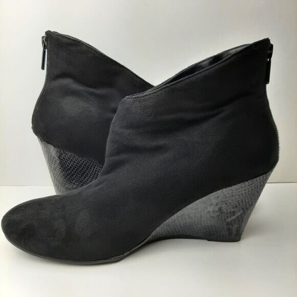 IMPO Tabitha Wedge Ankle Boot Bootie Faux Suede Black Sz 9.5 - Picture 12 of 14